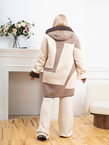 Дубленка искусственная с капюшоном большие размеры