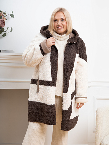 Дубленка искусственная с капюшоном большие размеры